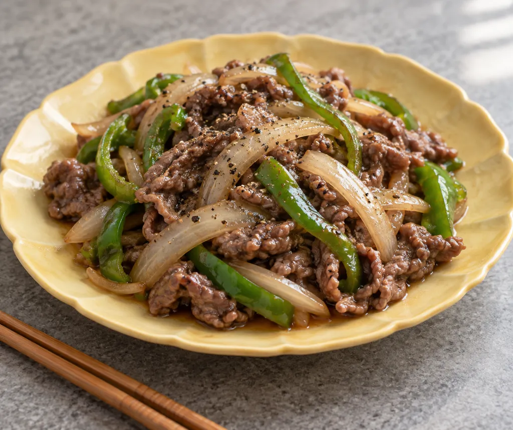 牛肉と玉ねぎの黒こしょう炒めの完成イメージ
