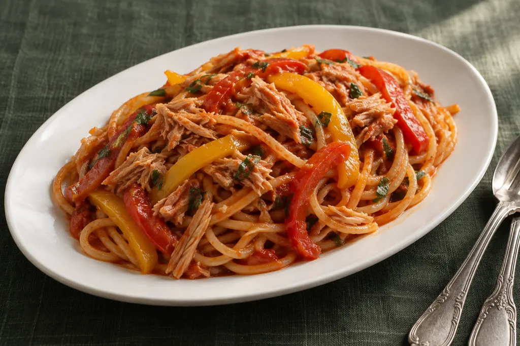 ツナとパプリカのケチャップパスタの完成イメージ