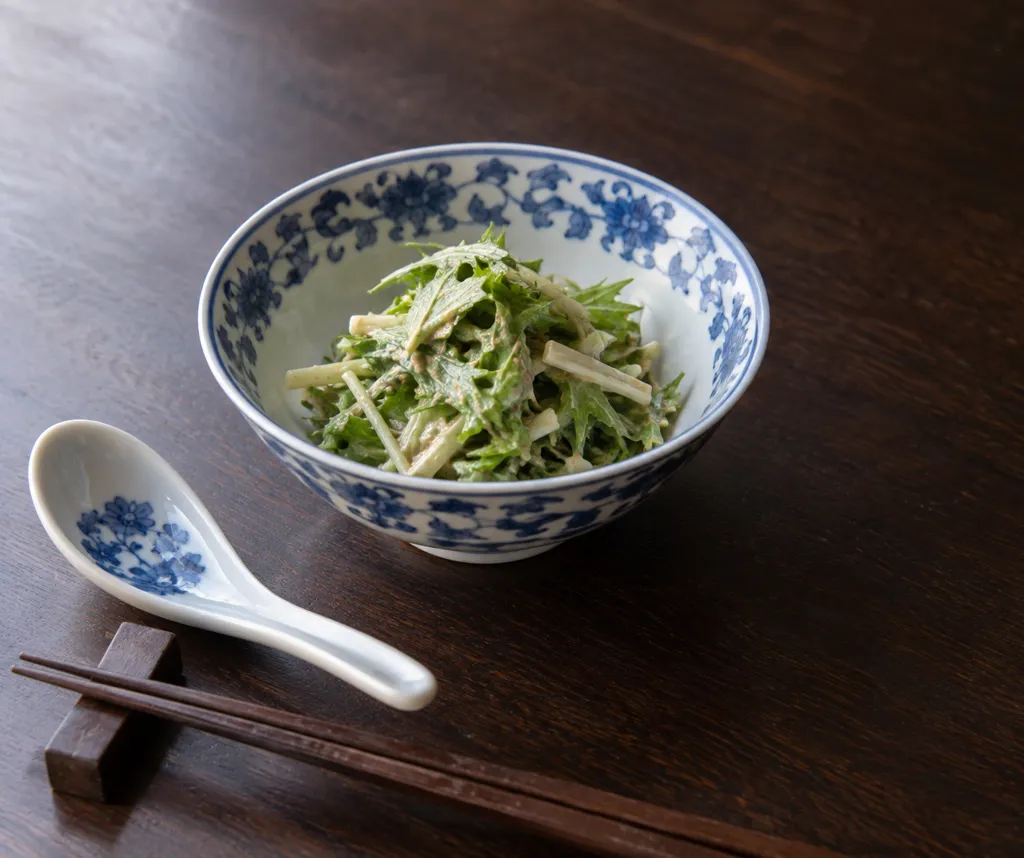 水菜と練りごまの中華ごま味噌和えの完成イメージ