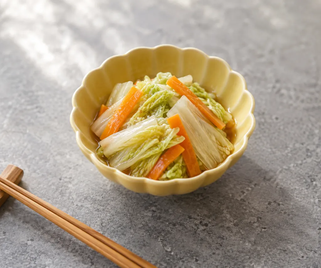 白菜とにんじんの蒸し野菜中華だれの完成イメージ