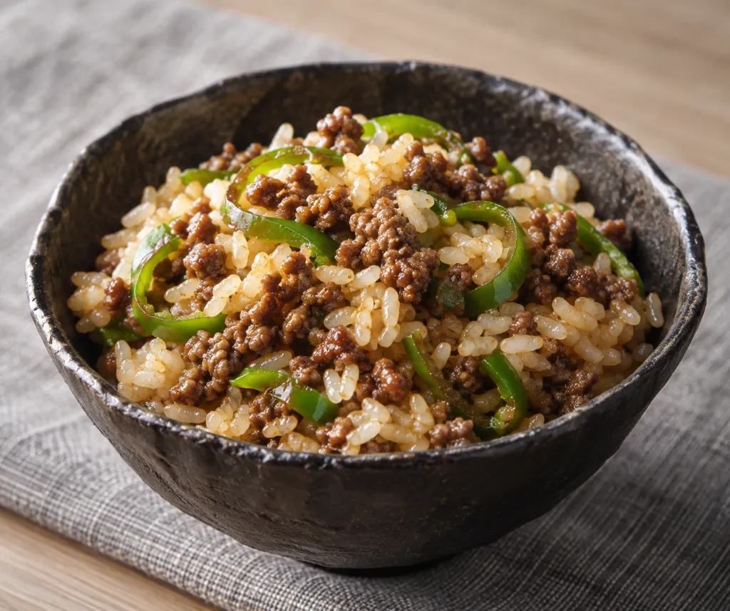 牛ひき肉とピーマンの甘辛混ぜごはんの完成イメージ