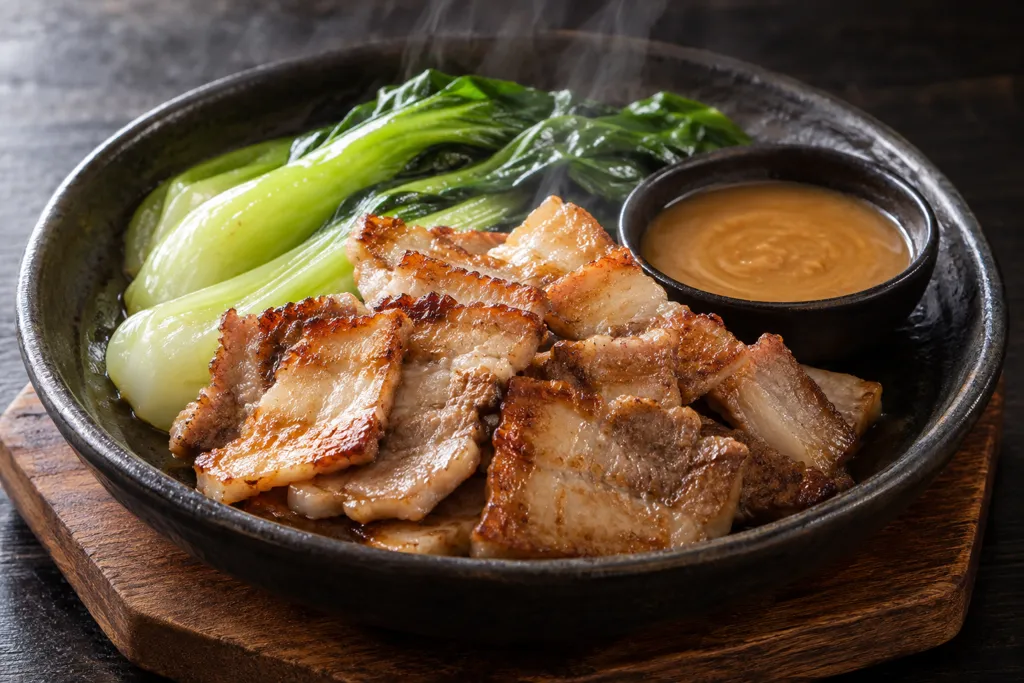 豚バラ肉とチンゲン菜の酢味噌添えの完成イメージ