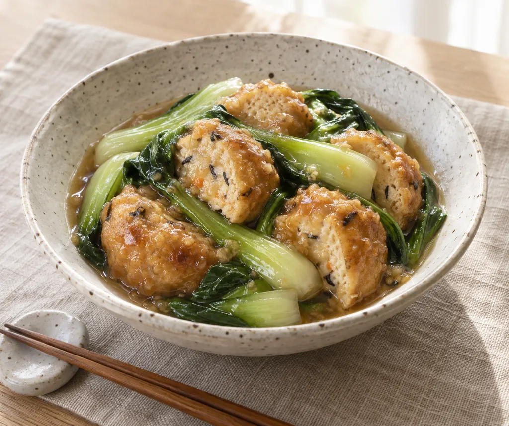 がんもとチンゲン菜のしょうがあんかけの完成イメージ