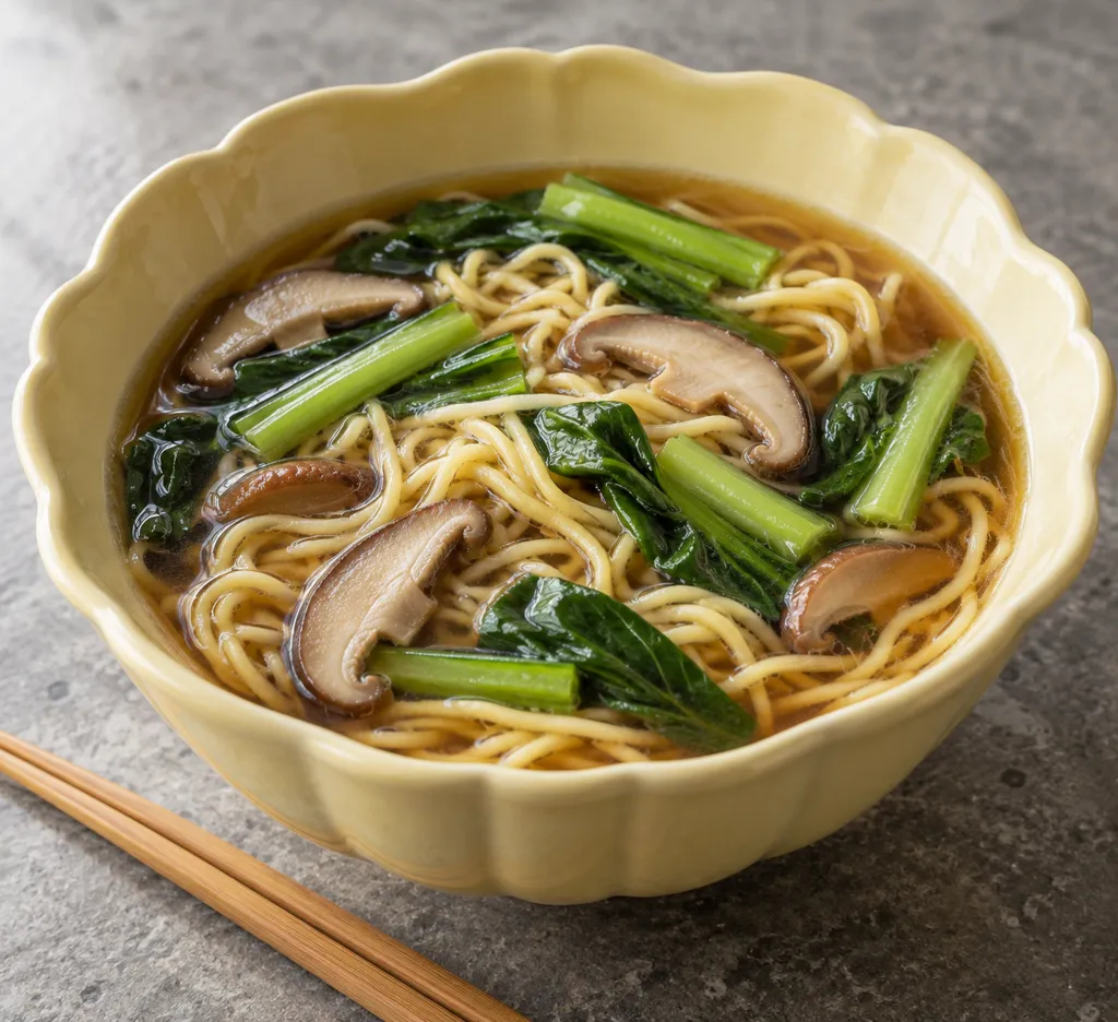 しいたけと小松菜の中華スープ麺の完成イメージ