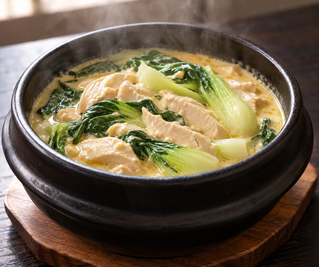 鶏むね肉とチンゲン菜のココナッツ煮の完成イメージ
