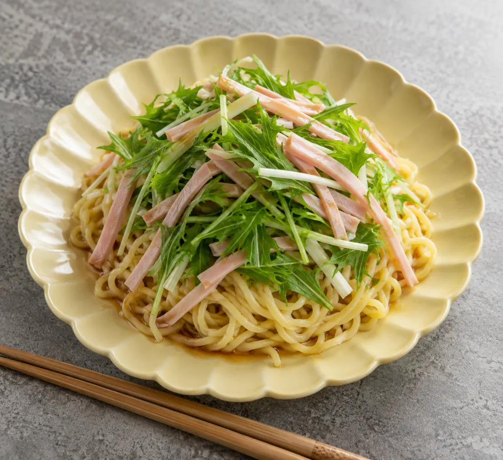 ハムと水菜の冷やし中華の完成イメージ