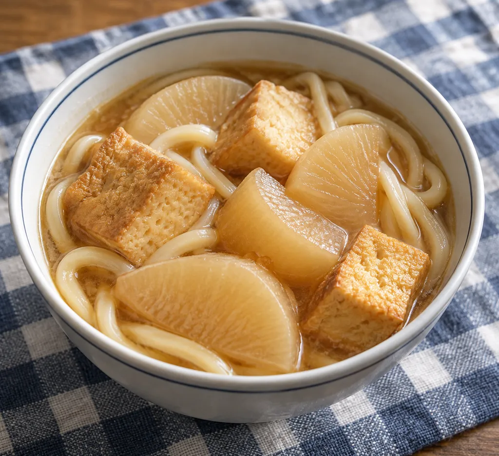 厚揚げと大根の味噌煮込みうどんの完成イメージ