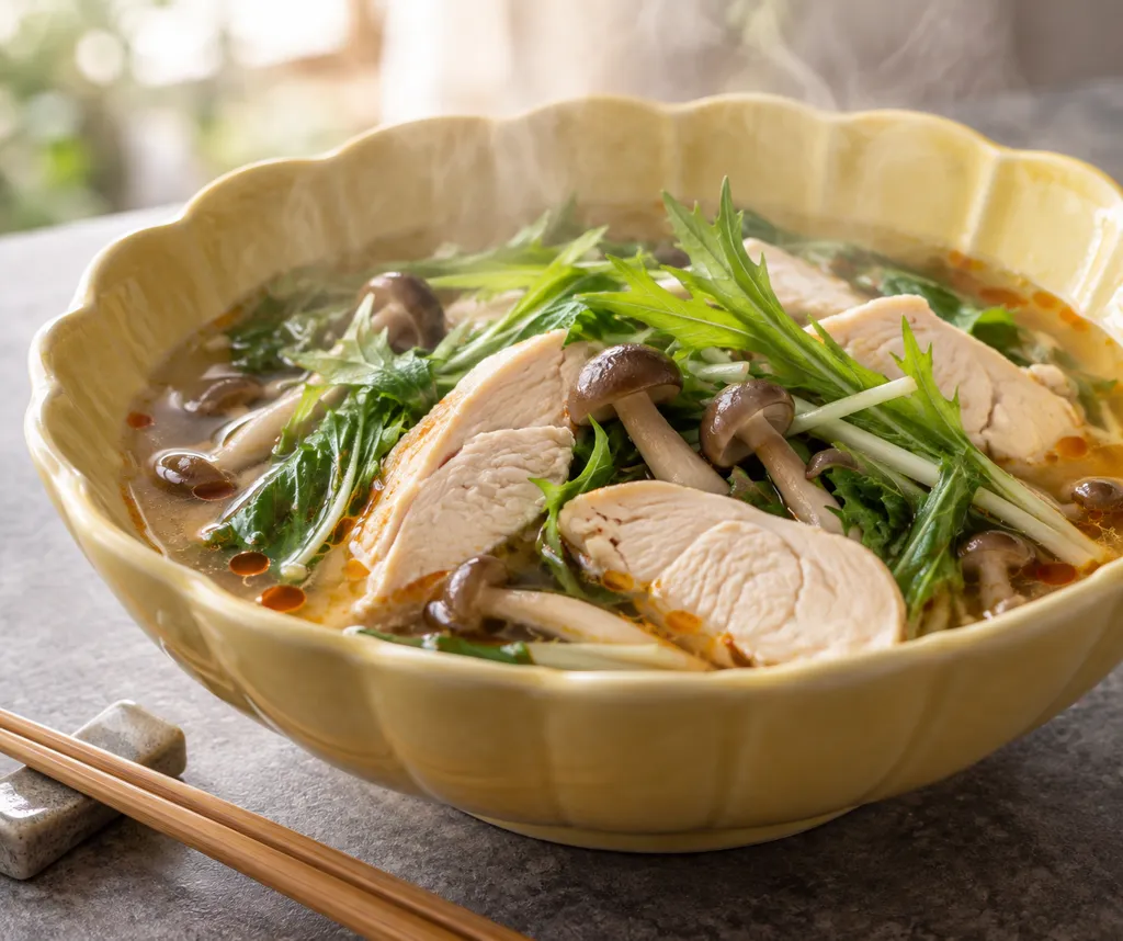 鶏むね肉と水菜の酸菜風鍋の完成イメージ