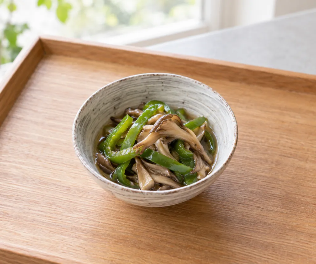 ピーマンとまいたけのレンジ煮びたしの完成イメージ
