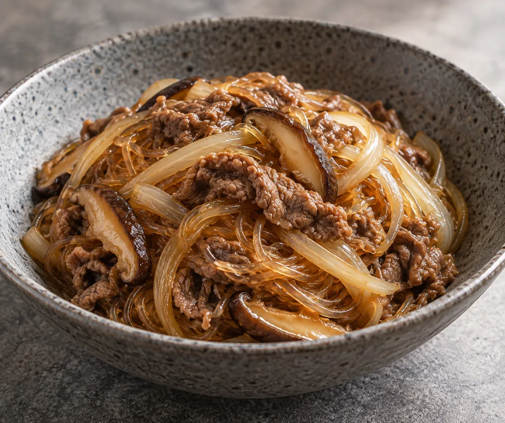 牛薄切り肉としいたけのチャプチェの完成イメージ