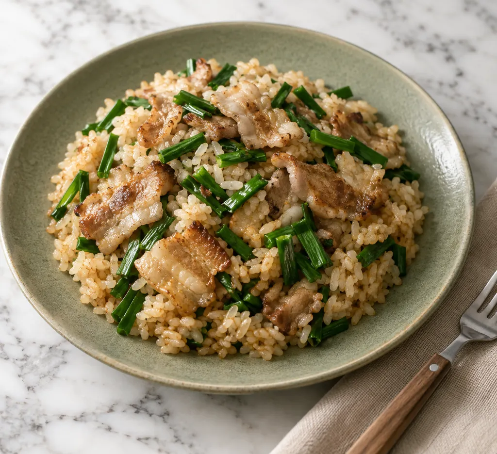 豚バラ肉とニラのピラフの完成イメージ