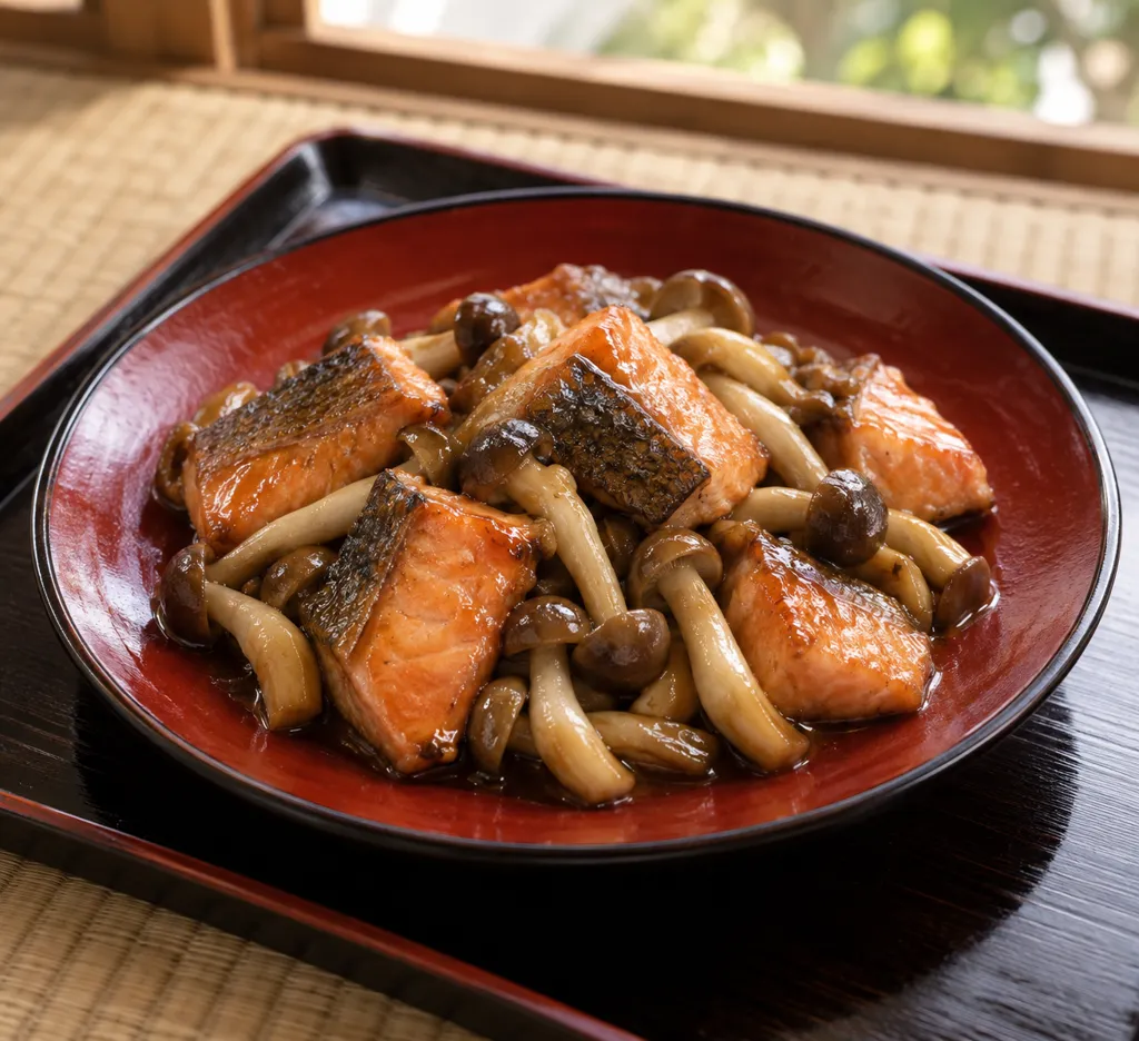 鮭としめじの照り醤油炒めの完成イメージ