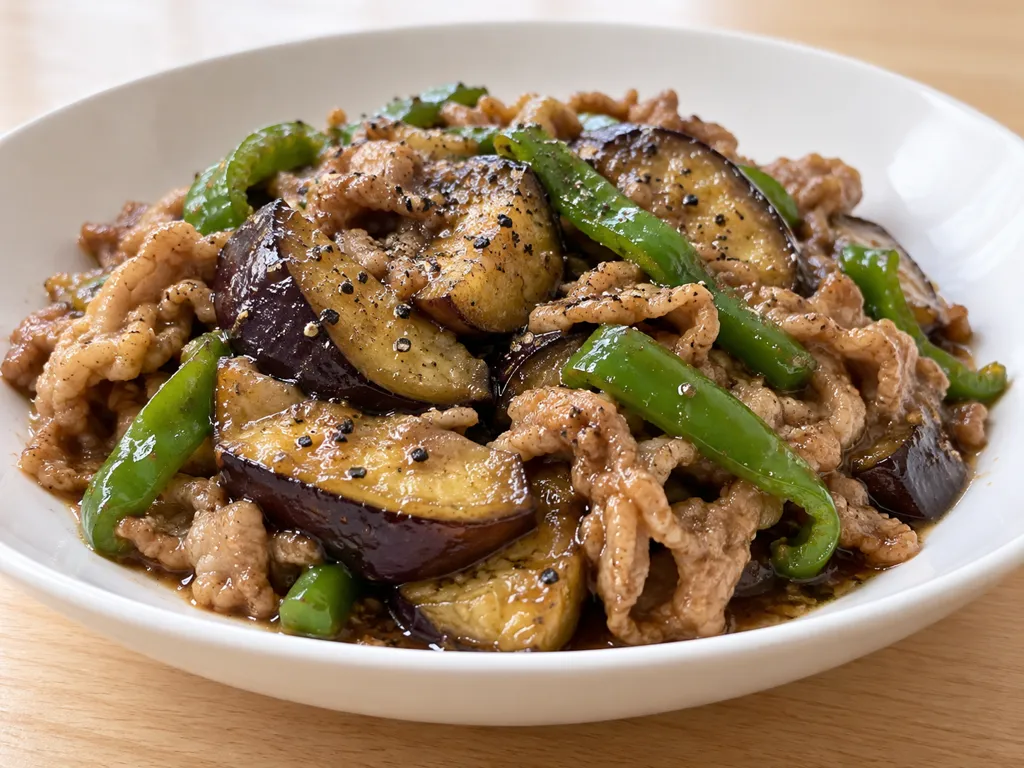 豚肉となすの黒こしょう炒めの完成イメージ