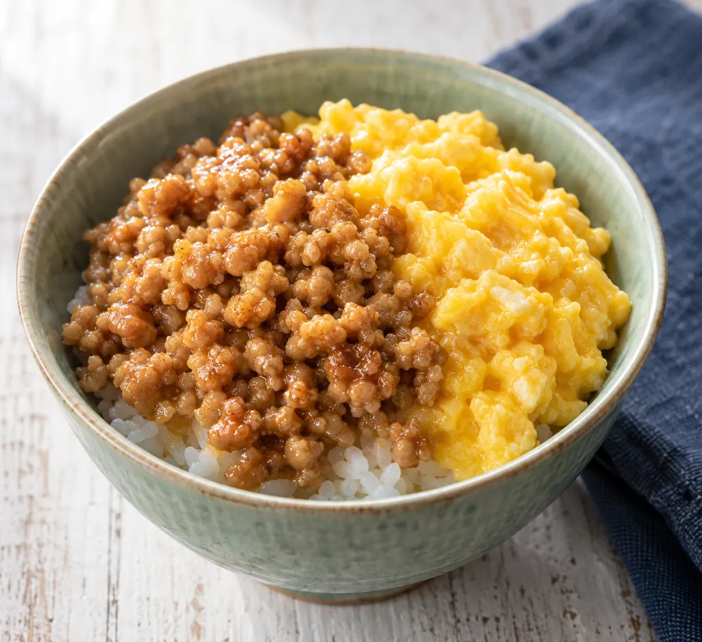 鶏そぼろと炒り卵のしょうが丼の完成イメージ