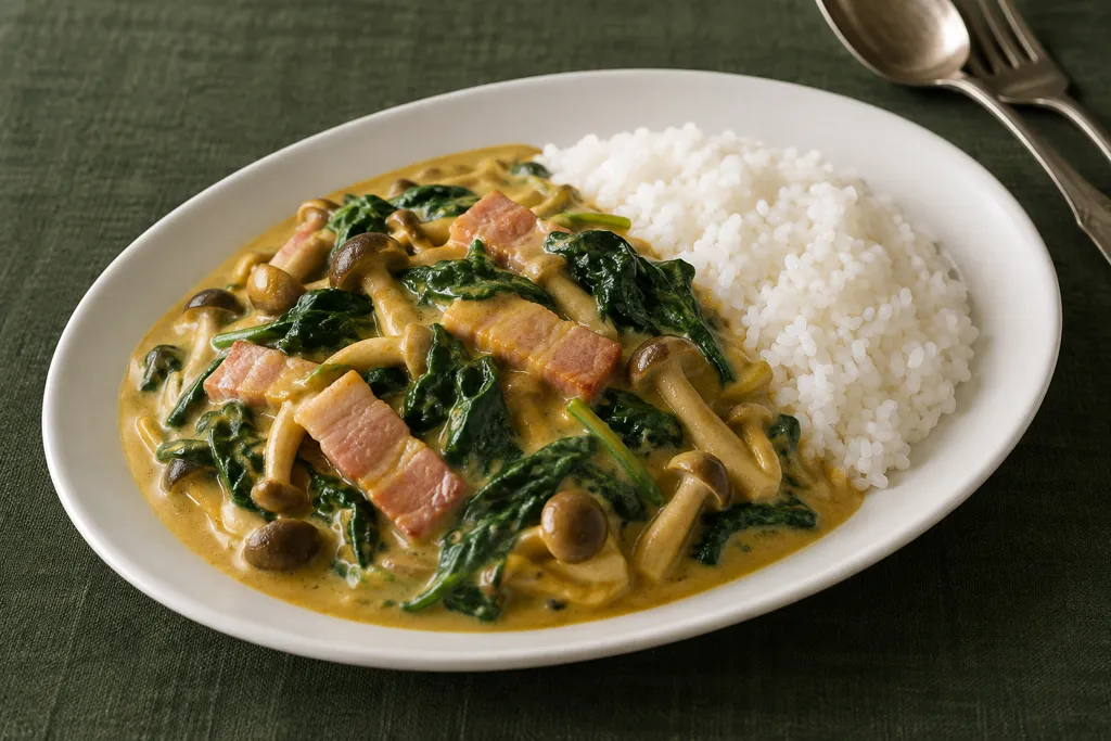 ベーコンとほうれん草のカレークリーム煮の完成イメージ