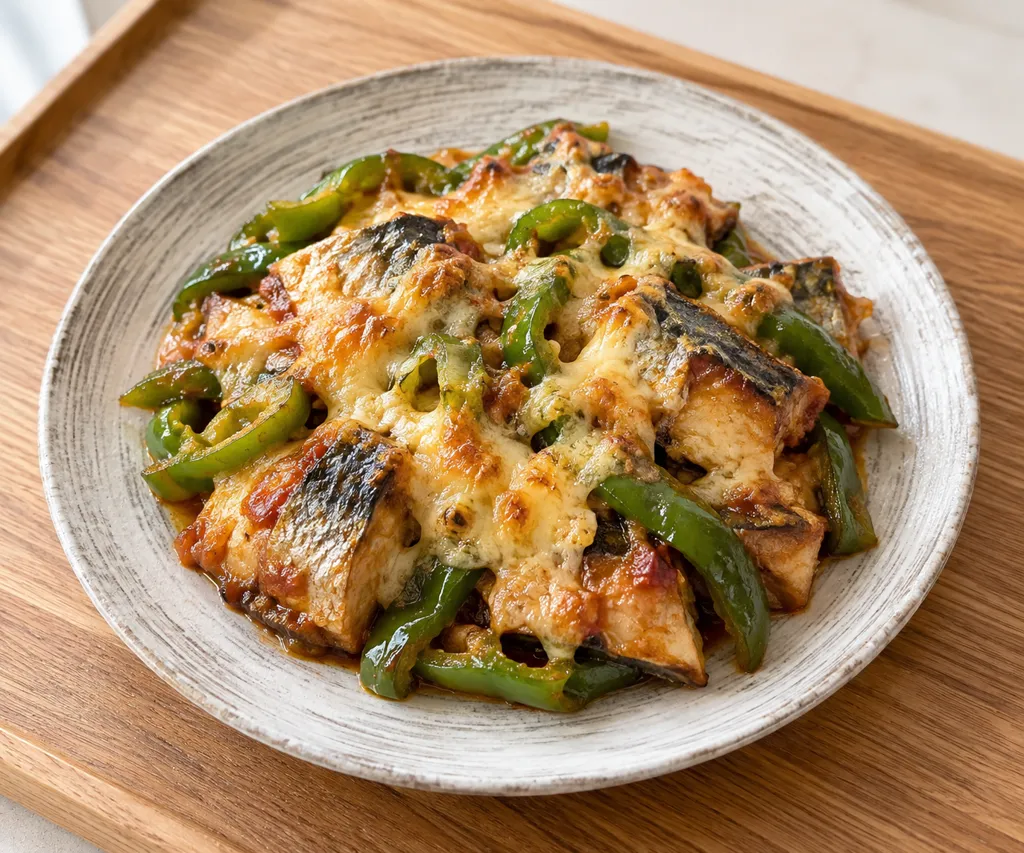 さばとピーマンのしょうゆチーズ焼きの完成イメージ