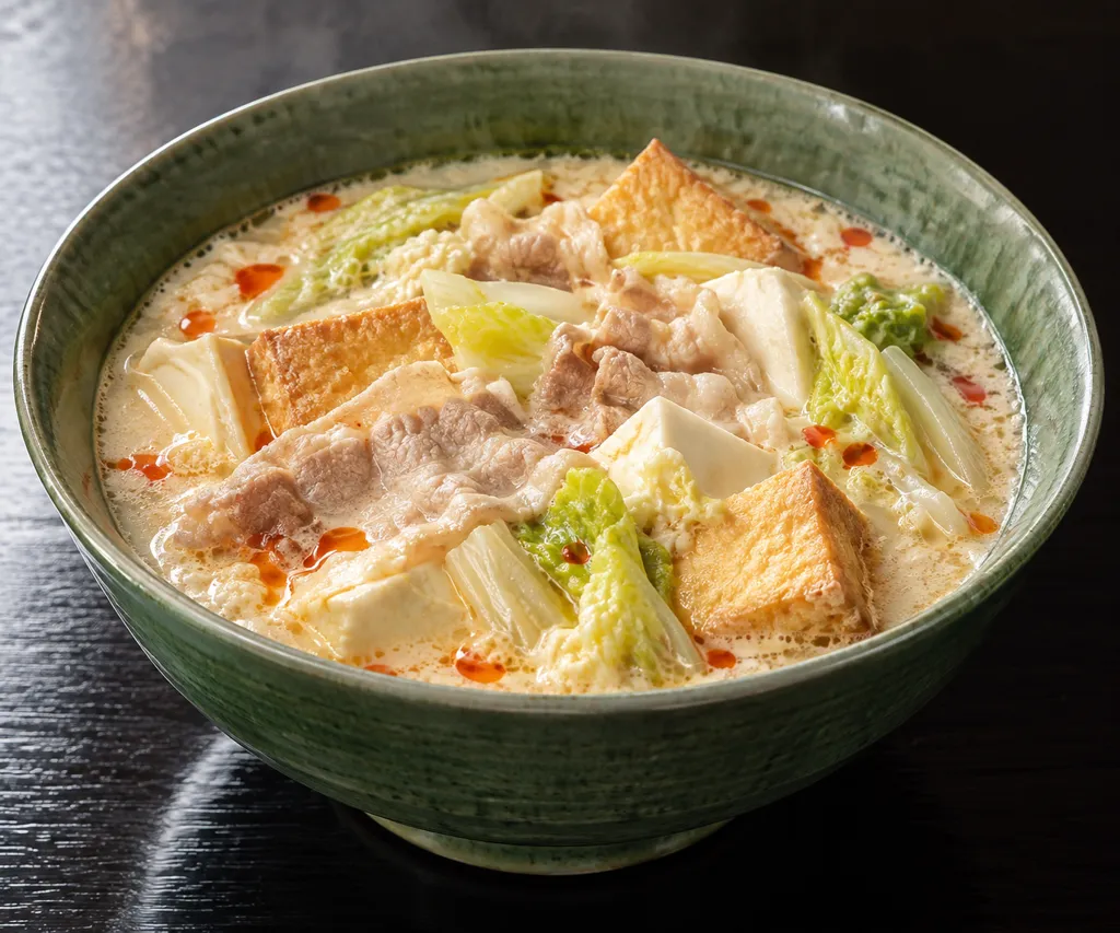 豚バラ肉と厚揚げの中華豆乳風鍋の完成イメージ