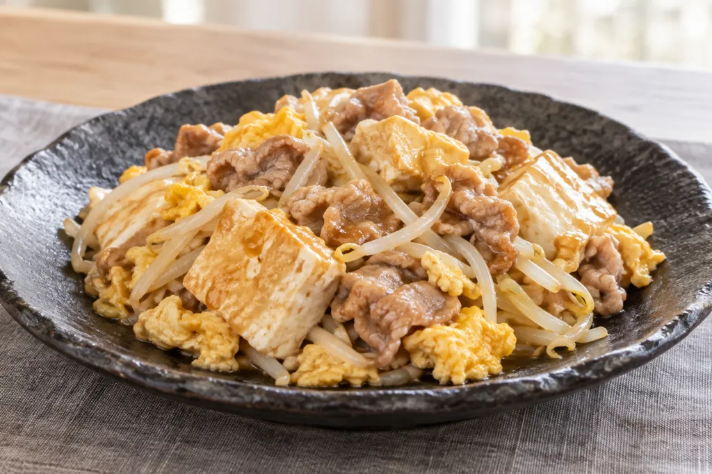 豚こま肉ともやしの豆腐チャンプルーの完成イメージ