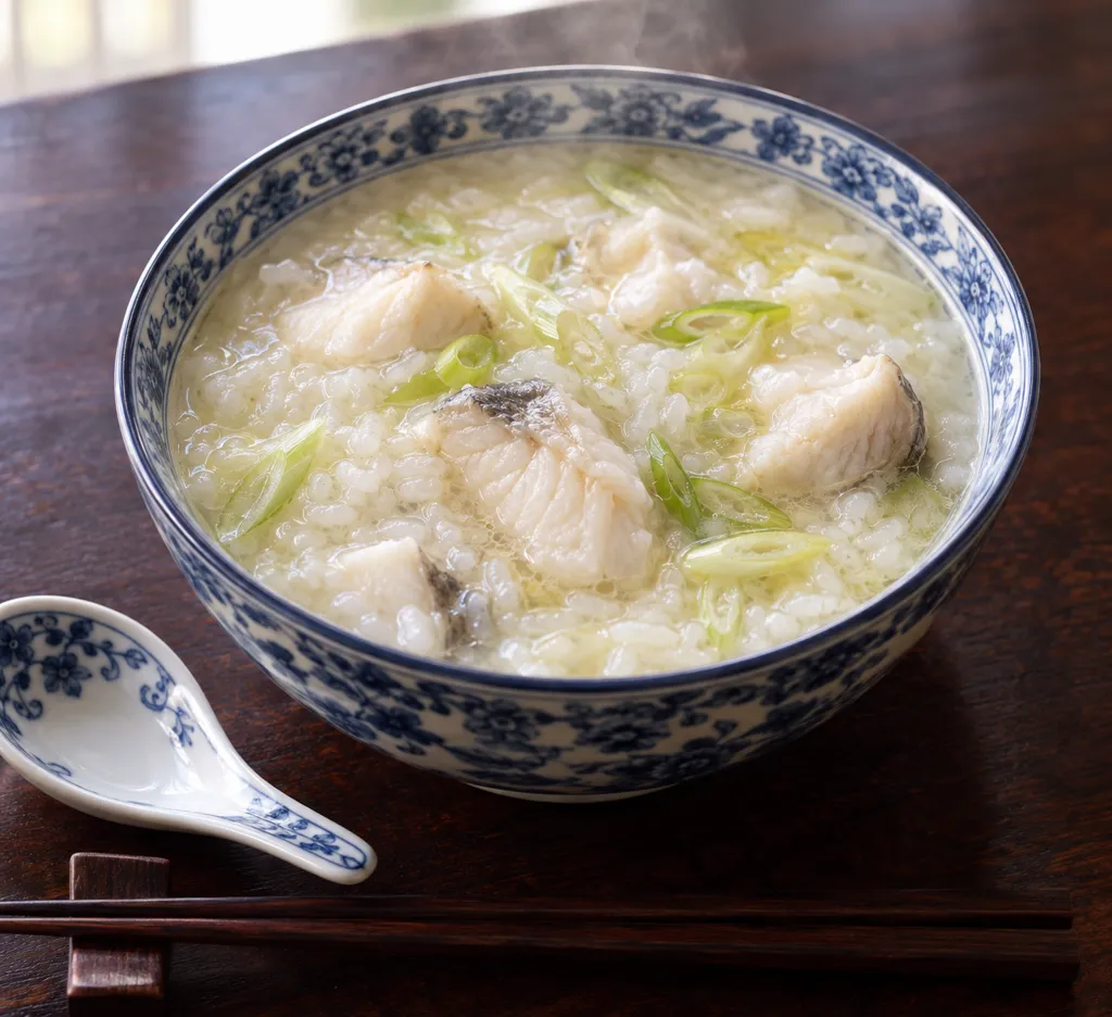 時短たらとねぎの中華粥の完成イメージ