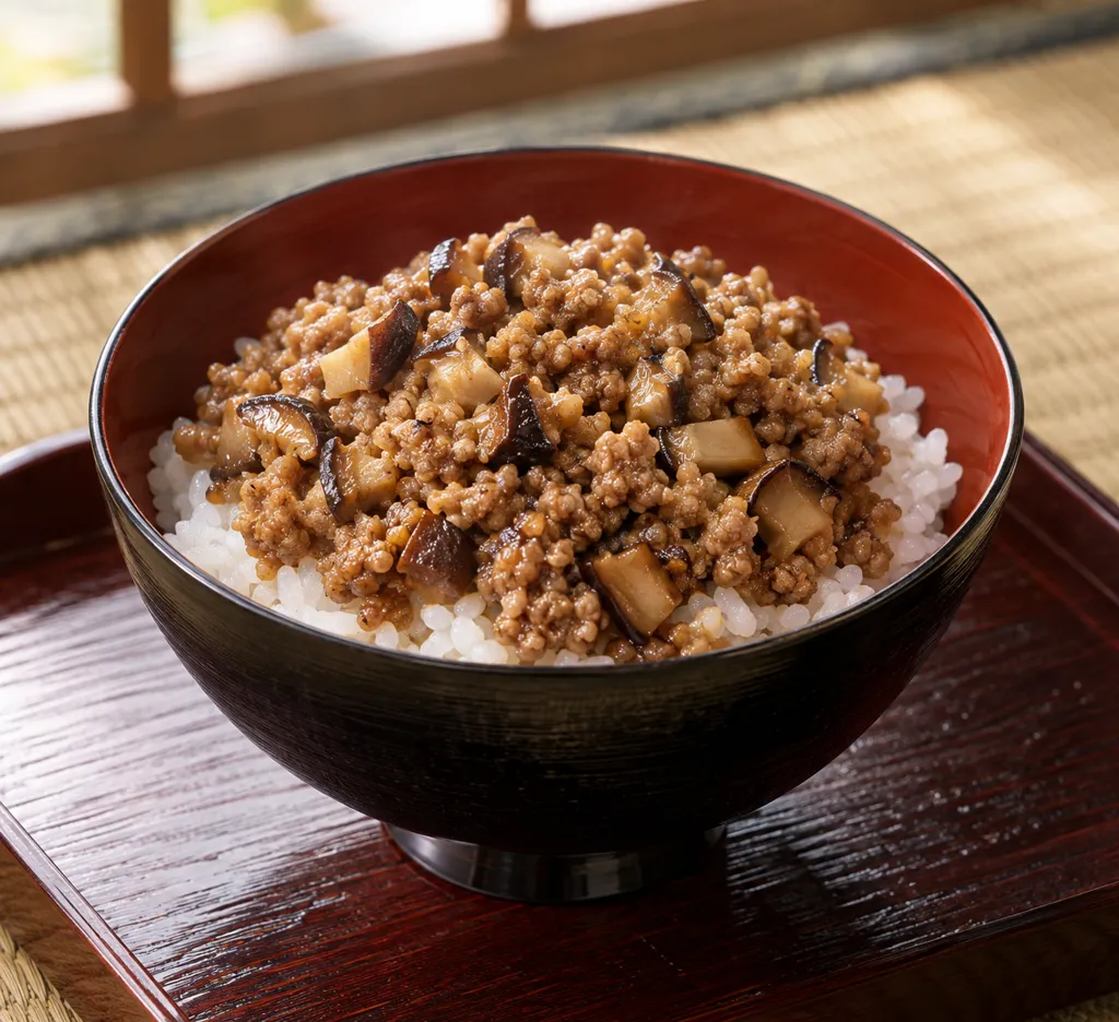 豚肉としいたけのそぼろ丼の完成イメージ