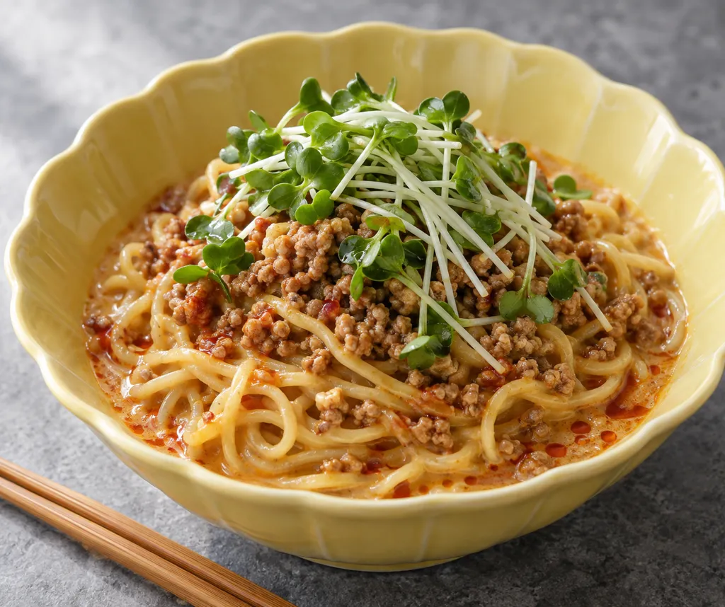 豚ひき肉とかいわれ大根の担々麺の完成イメージ
