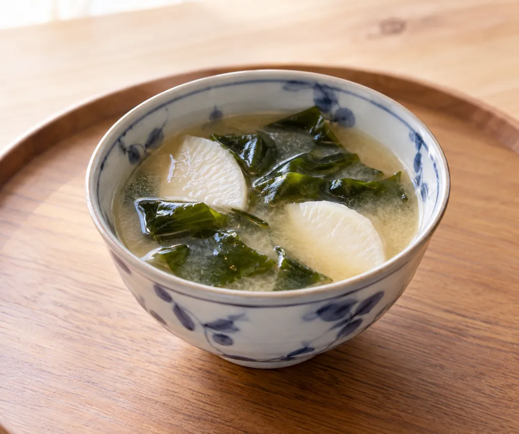 生わかめと長芋のまろやか味噌スープの完成イメージ