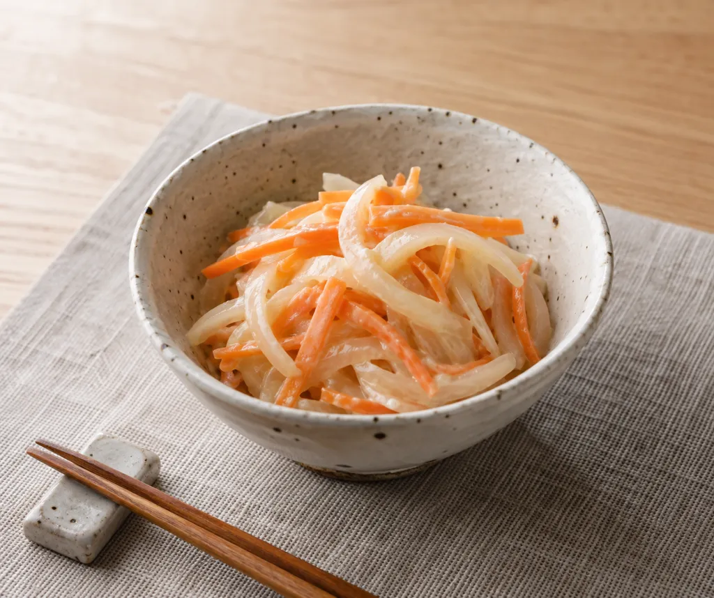 玉ねぎとにんじんの酢味噌和えの完成イメージ