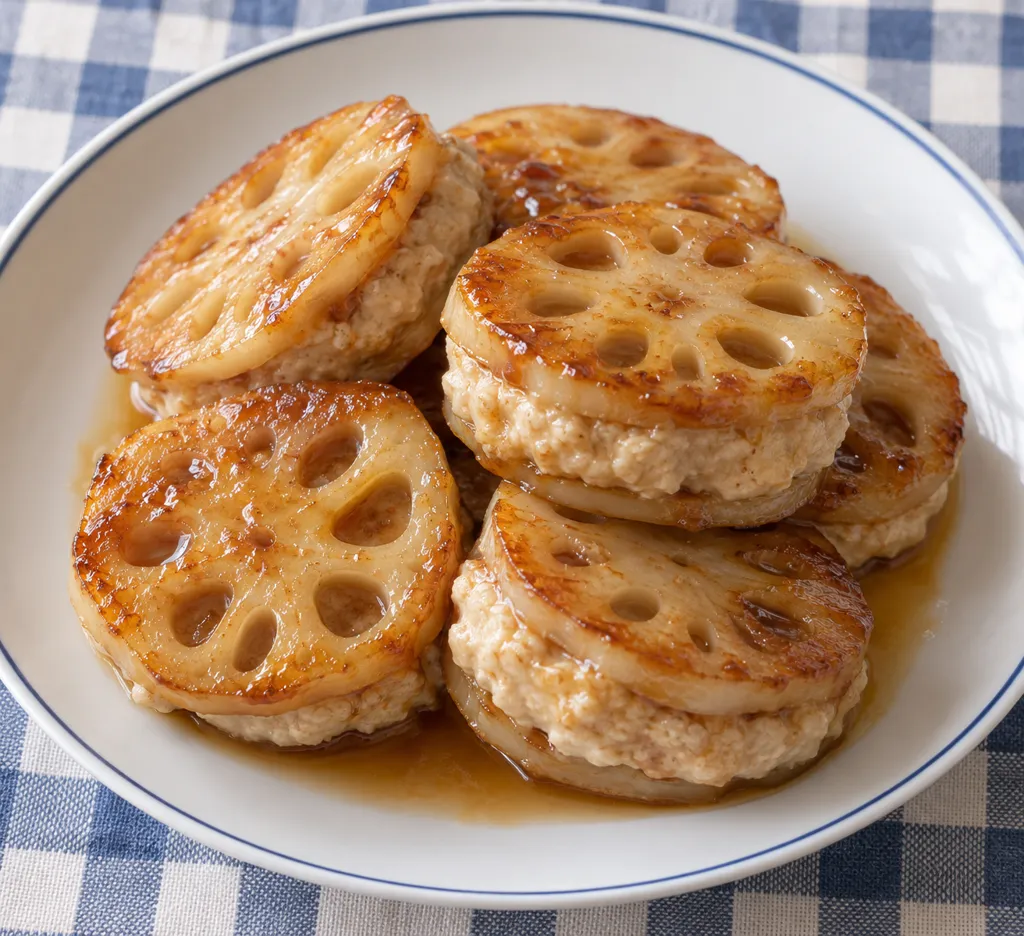 れんこんと豆腐入り鶏ひき肉のはさみ焼きの完成イメージ