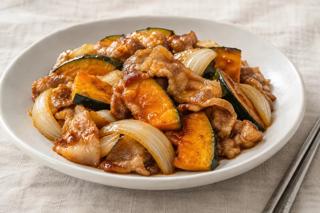 豚バラ肉とかぼちゃの甘辛炒めの完成イメージ