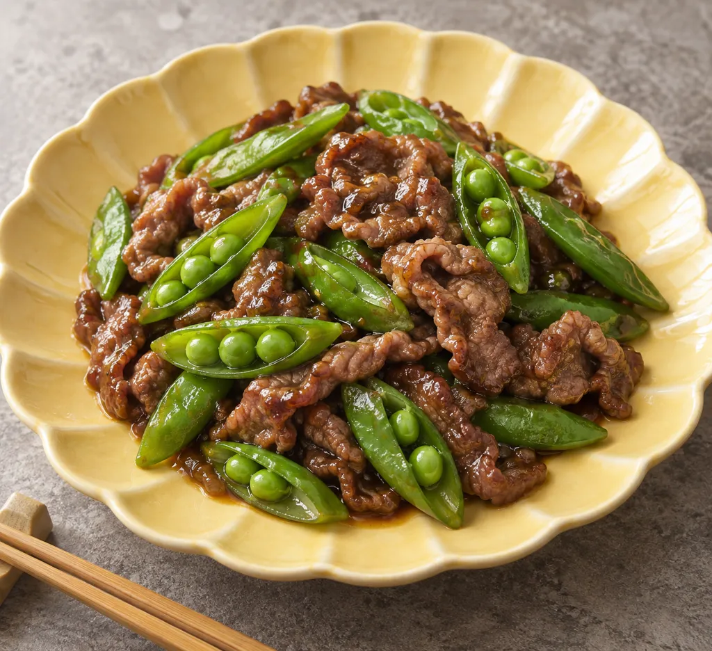 牛肉とスナップえんどうのオイスター炒めの完成イメージ