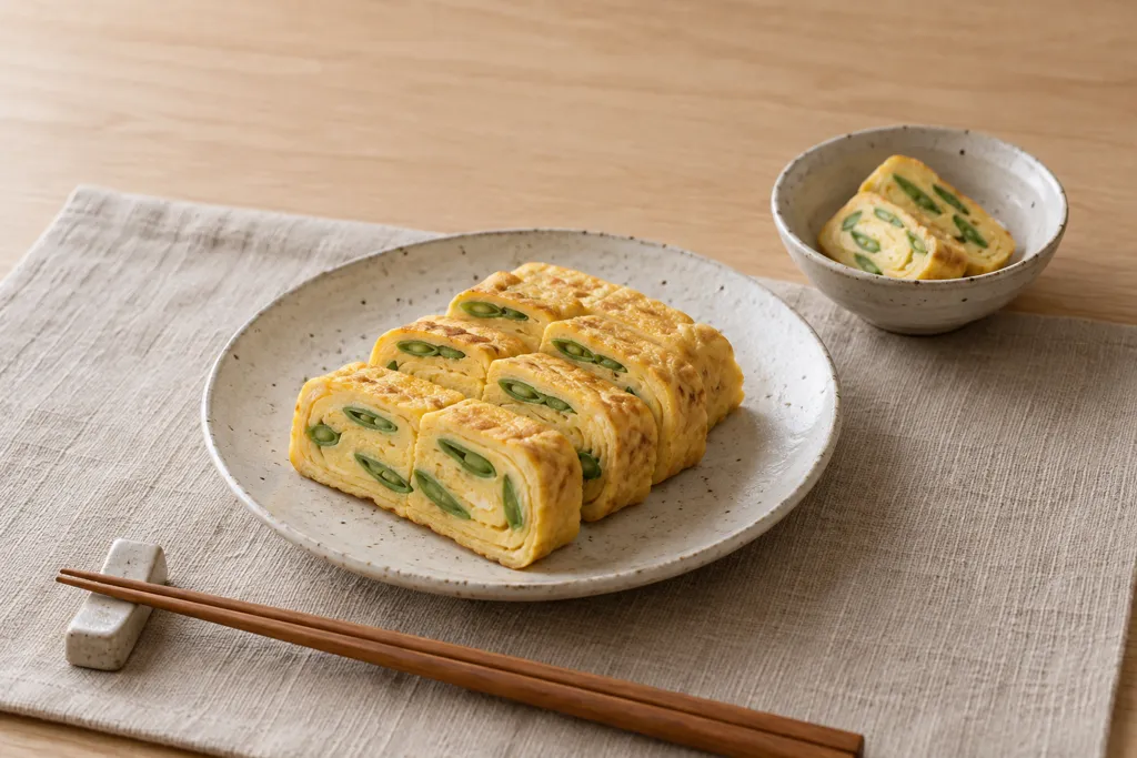 絹さやのだし巻き卵の完成イメージ
