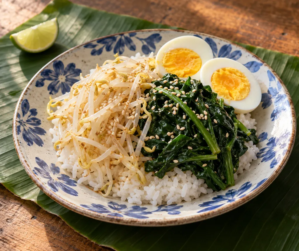 ほうれん草のナムル丼の完成イメージ