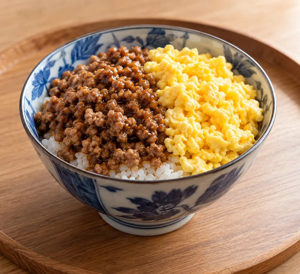 時短豚そぼろと卵の二色丼の完成イメージ
