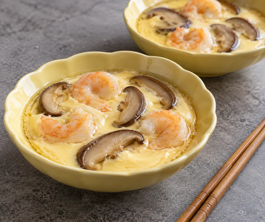 レンジえびとしいたけの中華蒸し卵の完成イメージ