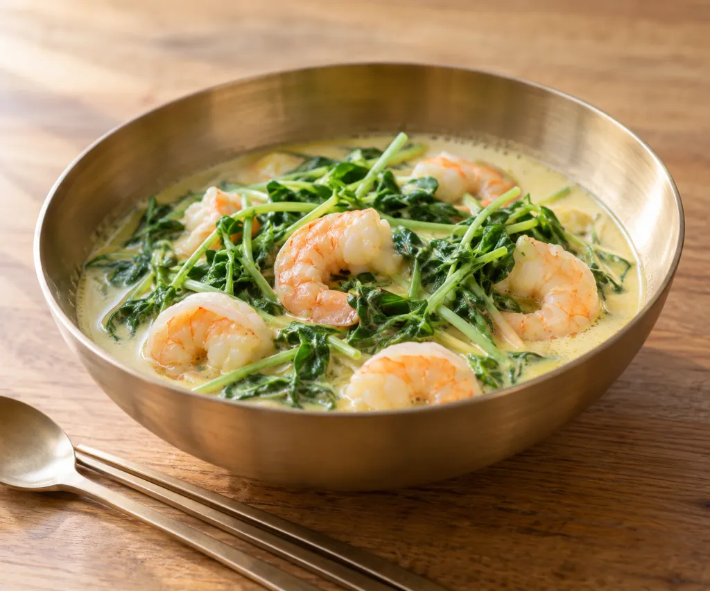 むきえびと豆苗のココナッツ煮の完成イメージ