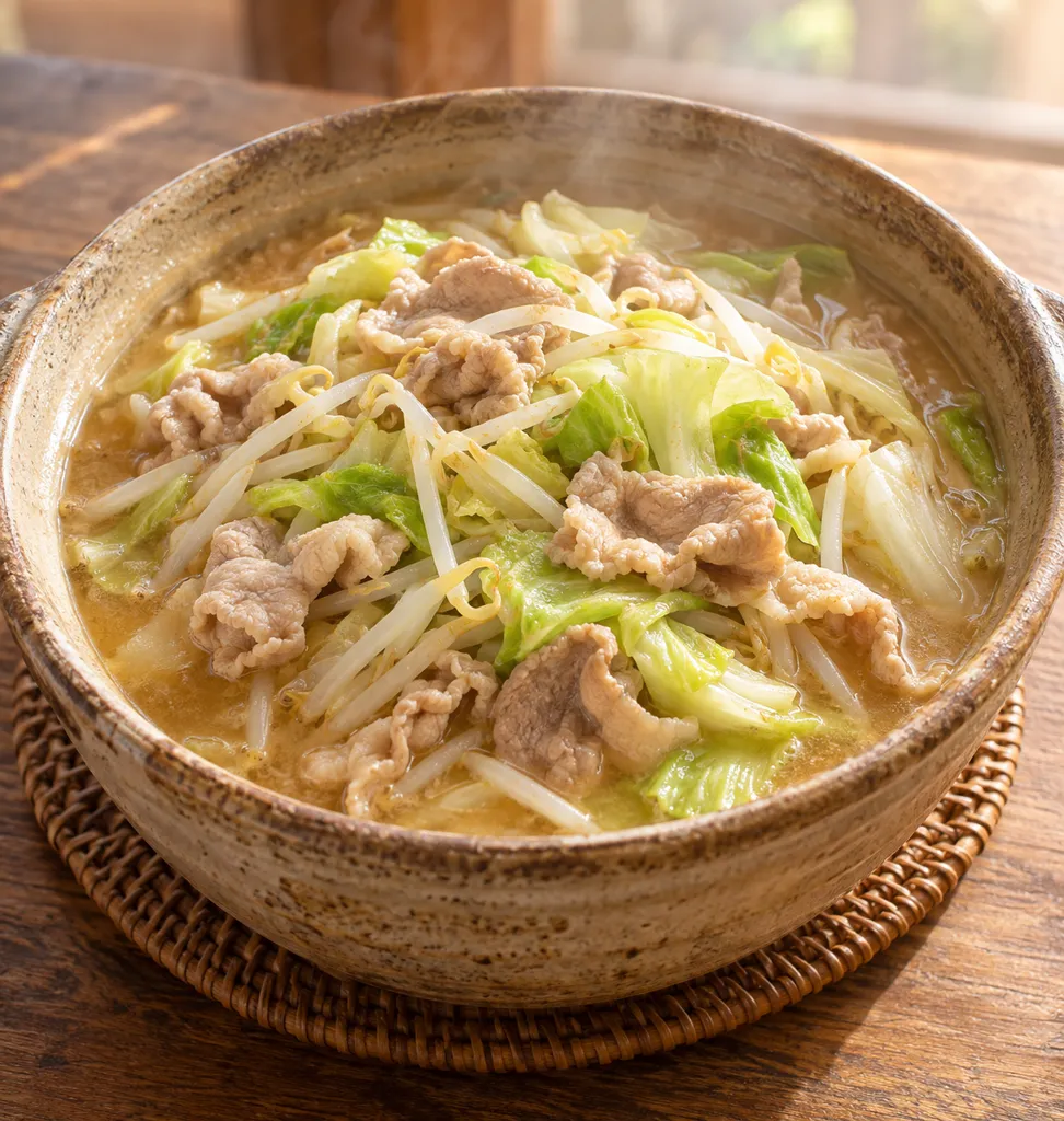 豚こま肉とキャベツの味噌鍋の完成イメージ