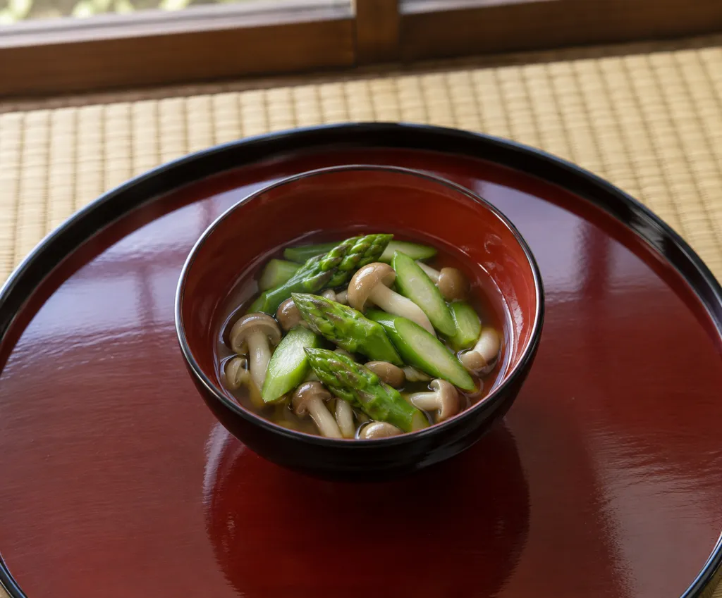 アスパラガスとしめじのレンジ煮びたしの完成イメージ