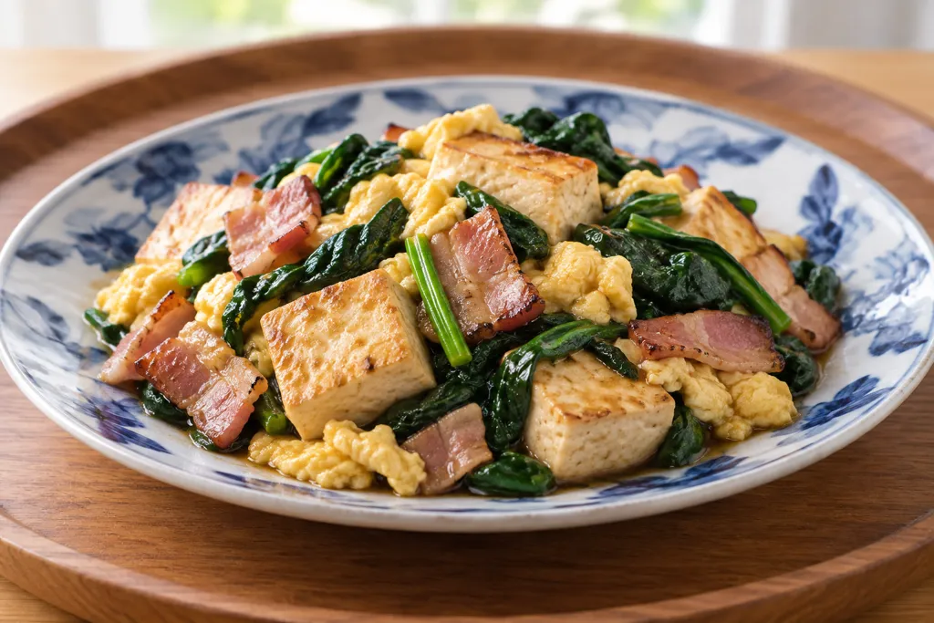 ベーコンとほうれん草の豆腐チャンプルーの完成イメージ