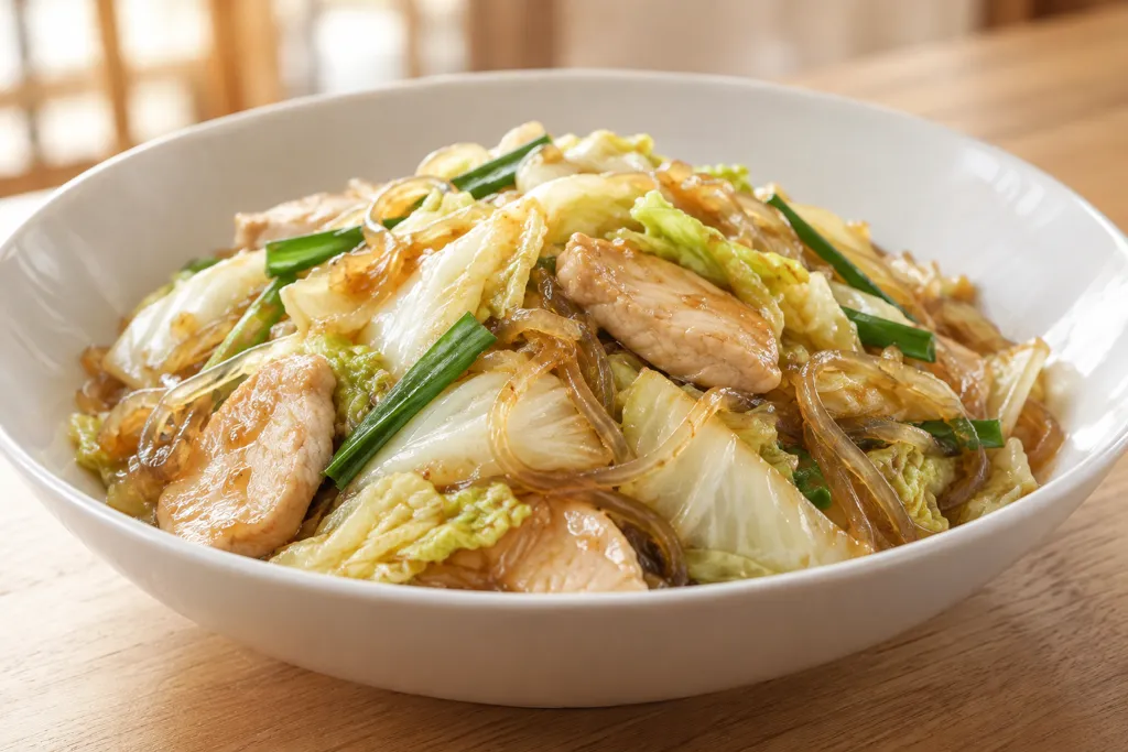 鶏むね肉と白菜の春巻き風炒めの完成イメージ