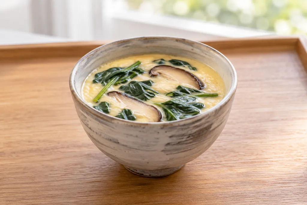 ほうれん草としいたけの茶碗蒸しの完成イメージ
