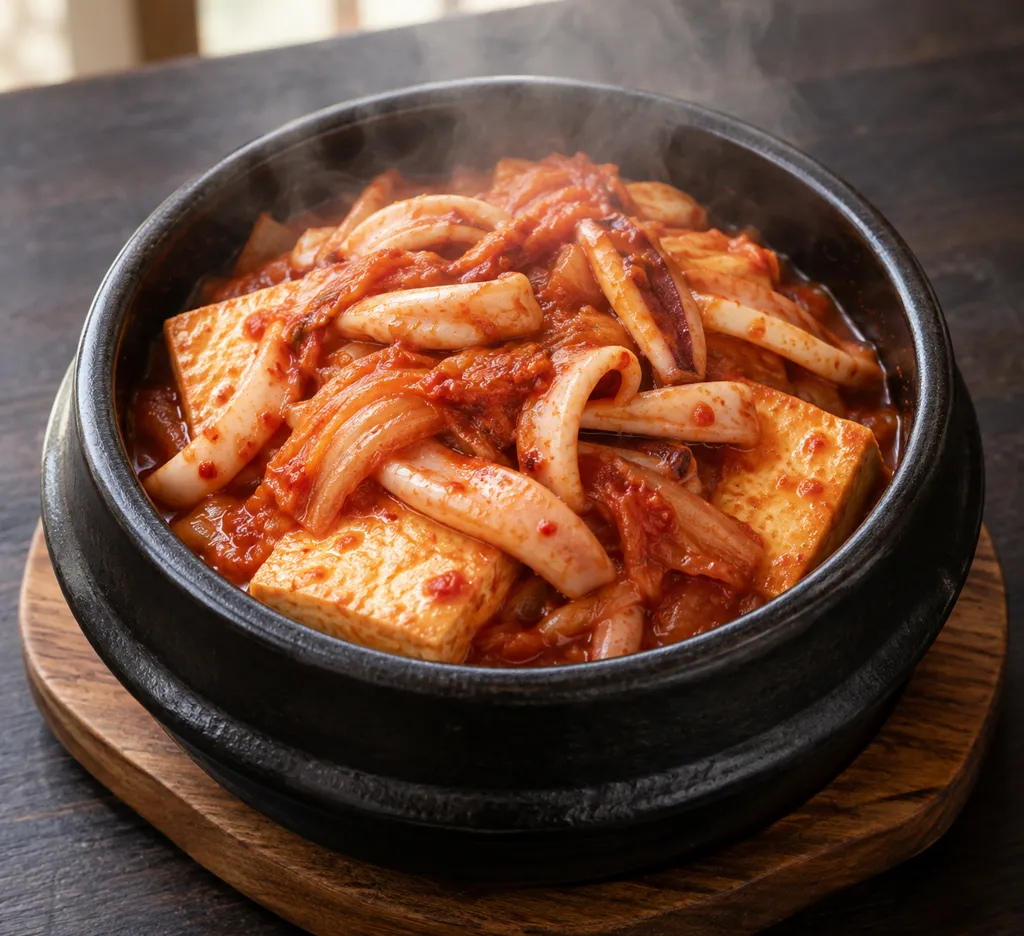 豆腐といかのしょうがキムチ炒めの完成イメージ