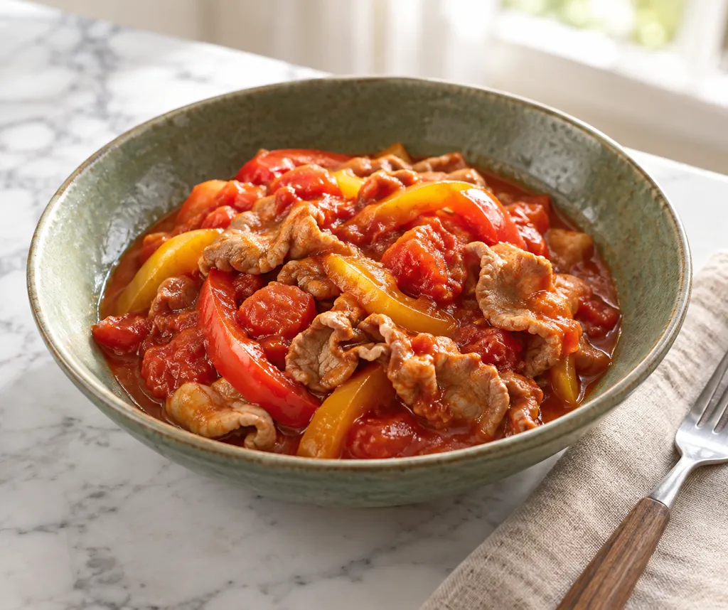 豚こま肉とパプリカのトマト煮の完成イメージ