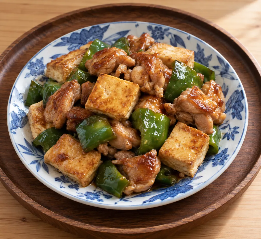 鶏もも肉とピーマンの豆腐炒めの完成イメージ
