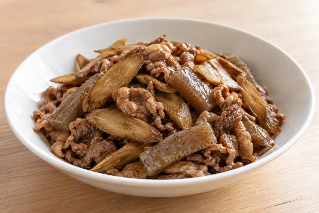 牛バラ肉とごぼうの甘辛炒めの完成イメージ