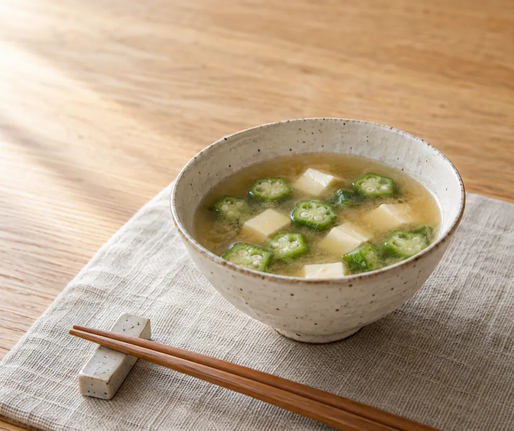 オクラと豆腐の味噌汁の完成イメージ