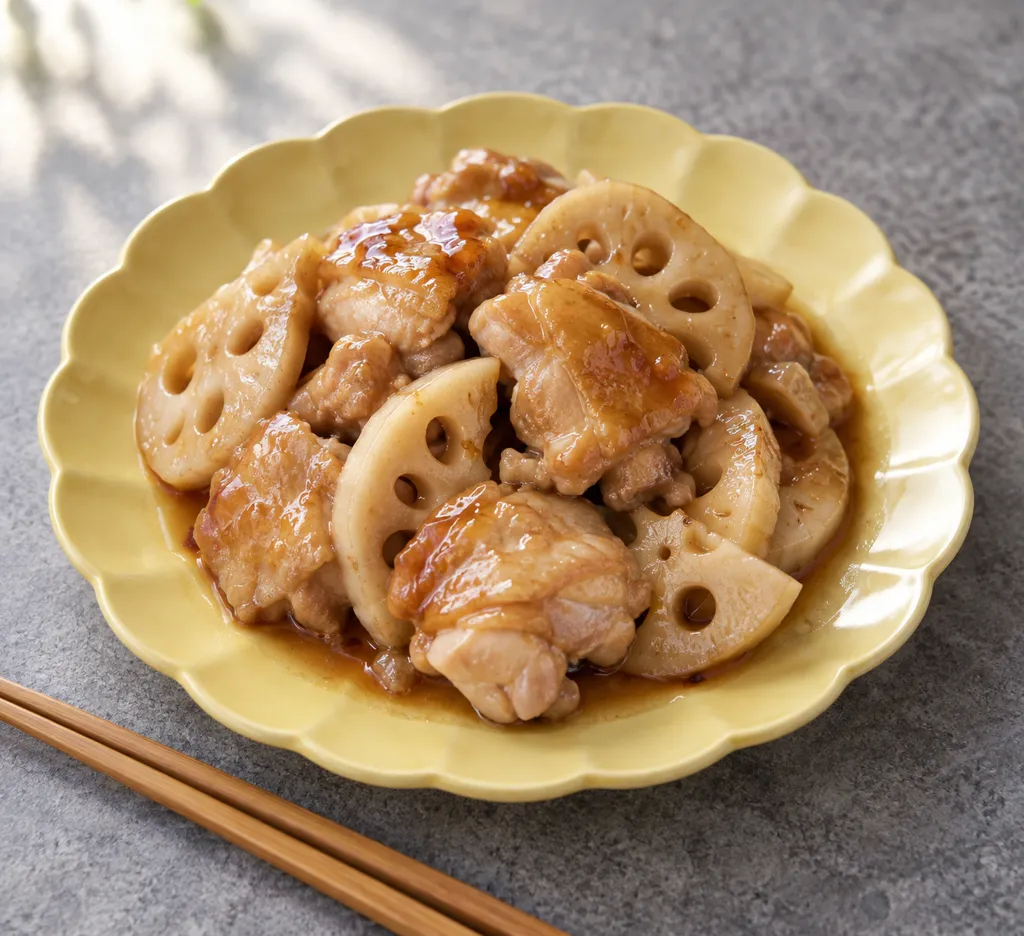 鶏もも肉とれんこんの中華蒸し鶏の完成イメージ