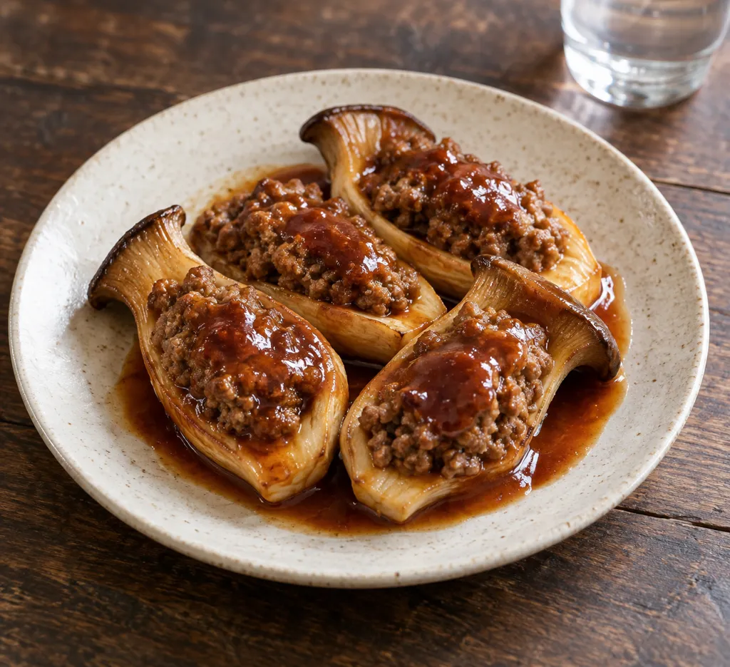 エリンギと合いびき肉の洋風詰め焼きの完成イメージ