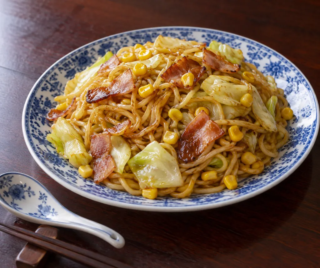 ベーコンとキャベツの中華焼き麺の完成イメージ