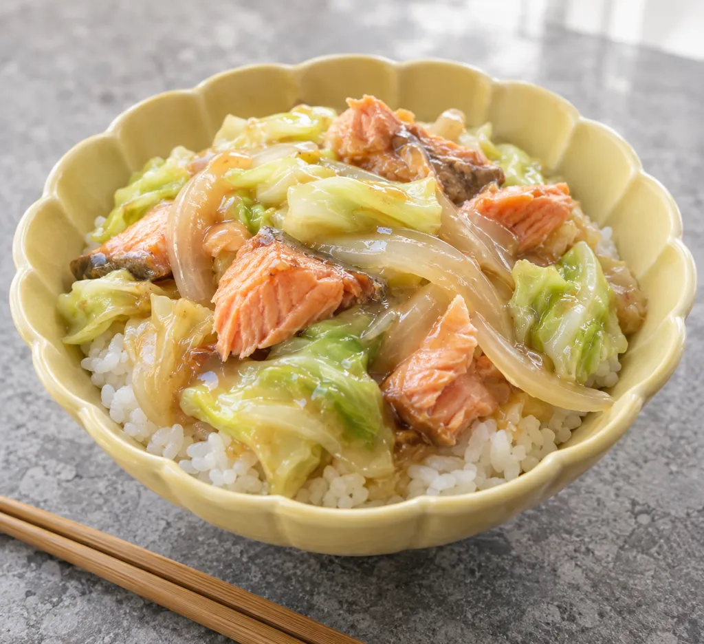 鮭とキャベツの中華丼の完成イメージ