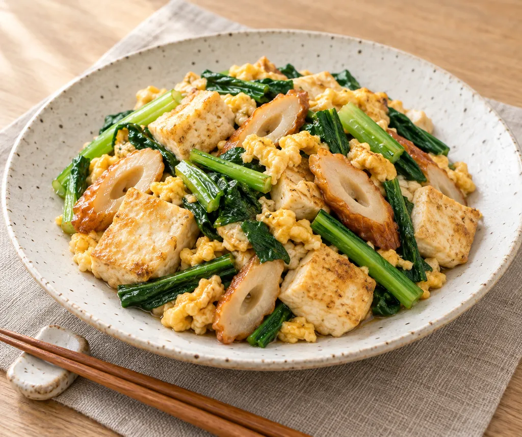 ちくわと小松菜の豆腐チャンプルーの完成イメージ